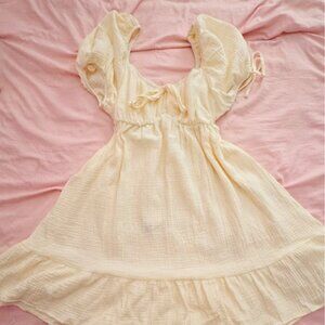 Creme Coquette Babydoll Dress Off Shoulder Puff Sleeves